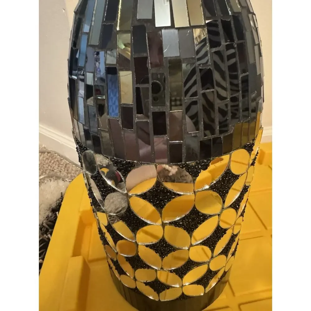 Modern Mosaic Glass Vase Black Decorative Elegant Mirror